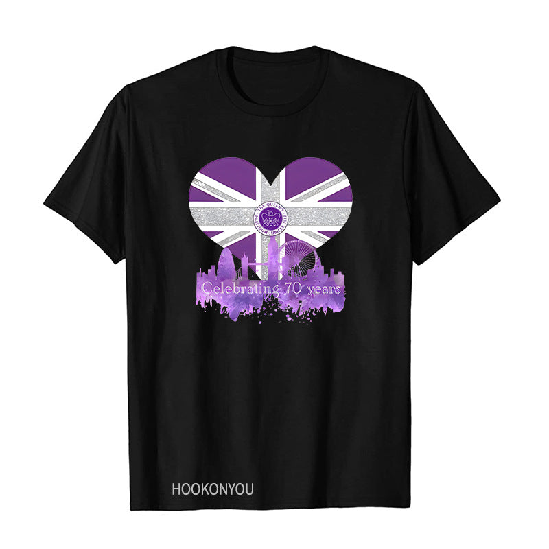 Inspired by Queen's Platinum Jubilee 2022 Elizabeth 70 Years T-shirt round Neck Short Sleeve T-shirt