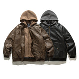 Unisex Winter Cotton Coat down Jacket Retro Loose PU Leather down Jacket