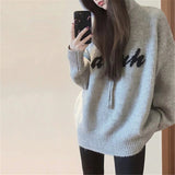 Women Knitwear Autumn and Winter Letter Hooded Sweater Loose Pullover