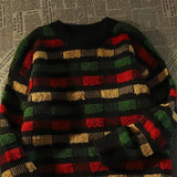 Women Knitwear Autumn Winter Retro Color Plaid Striped Sweater
