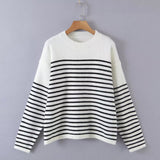 Women Sweater Knitwear Autumn Long-Sleeved Sweater Pullover Bottoming Shirt round Neck Striped Sweater