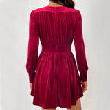 Women Dress Fall/Winter Sexy V-neck Long Sleeve Velvet Party Dress