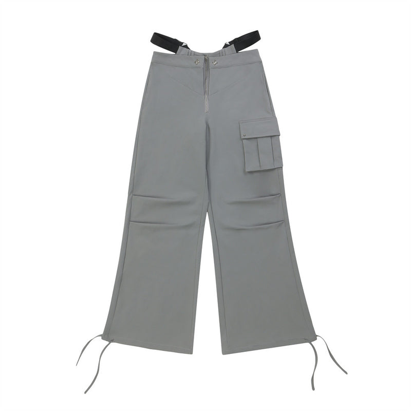 Women Pants Loose Pockets Wide Leg Pants Casual Drawstring Ankle-Tied Trousers