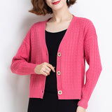 Women Knitwear Spring and Autumn Cardigan Short Loose V-neck Retro Twist Knitted Cardigan