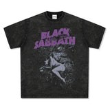 Mens Vintage Rock Band T-Shirt Washed Short Sleeve T-Shirt Crew Neck Band BLACK SABBATH Black Sabbath GOD ISDEAD