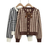 Women Sweater Knitwear Autumn and Winter Classic Style Houndstooth Imitated Mink Knitted Cardigan Short Sweater Coat