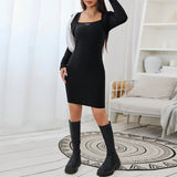 Women Dress Fall/Winter Slim Sheath Long Sleeve Knitted Party Dress