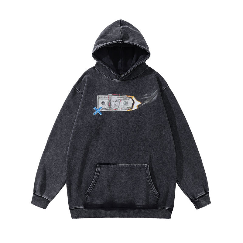 Men Hoodie Retro Hip Hop Distressed Hooded Sweater Men