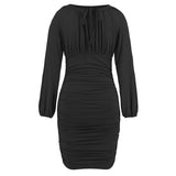 Women Date Dress Winter Sexy Knitted Drawstring Bag Hip Dress