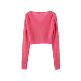 Women Sweater Knitwear Mohair Micro-Transparent Knitted Cardigan Spring Sexy V-neck Short Single-Breasted Top