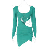 Women Dresses Autumn Sexy Hollow out Chain Slim Long Sleeve Dress