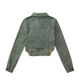 Women Jacket Slim-Fit Double Zipper Split Denim Jacket