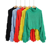 Women Sweater Knitwear Autumn and Winter Turtleneck Puff Sleeve Thick Thread Sweater Loose Long Sleeve Sweater Top
