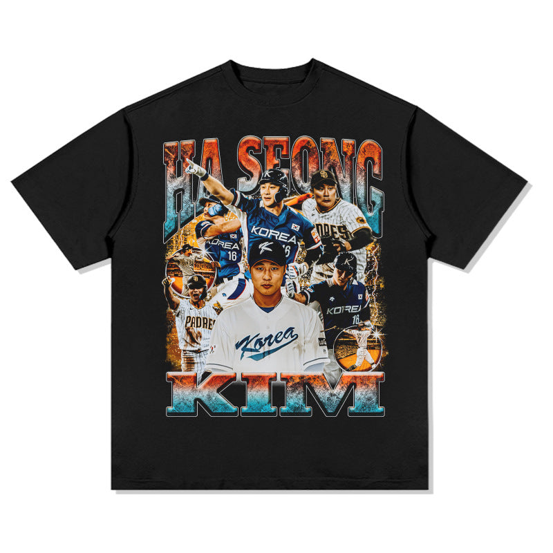 Mens Vintage baseball T-Shirt Baseball Ha-Seong Kim Printed Short Sleeve T-Shirt Vintage Wash