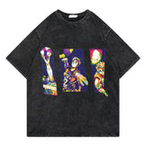 Washed retro T-shirt cartoon printed casual cotton short sleeves