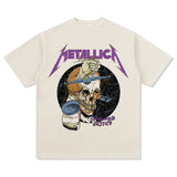 Mens Vintage Rock Band T-Shirt Vintage Hip Hop METALLICA Skull Print Short Sleeve T-Shirt Wash