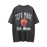 Men Vintage T-Shirt Rose Flame Printed Short Sleeve T-shirt