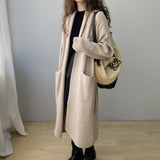 Women Cardigan Sweater Baggy Coat Lapel Cardigan Coat Mid-Length Sweater 8t7237
