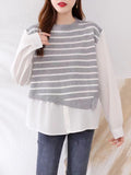 Women Knitted Pullover Autumn Striped Long-Sleeved Sweater