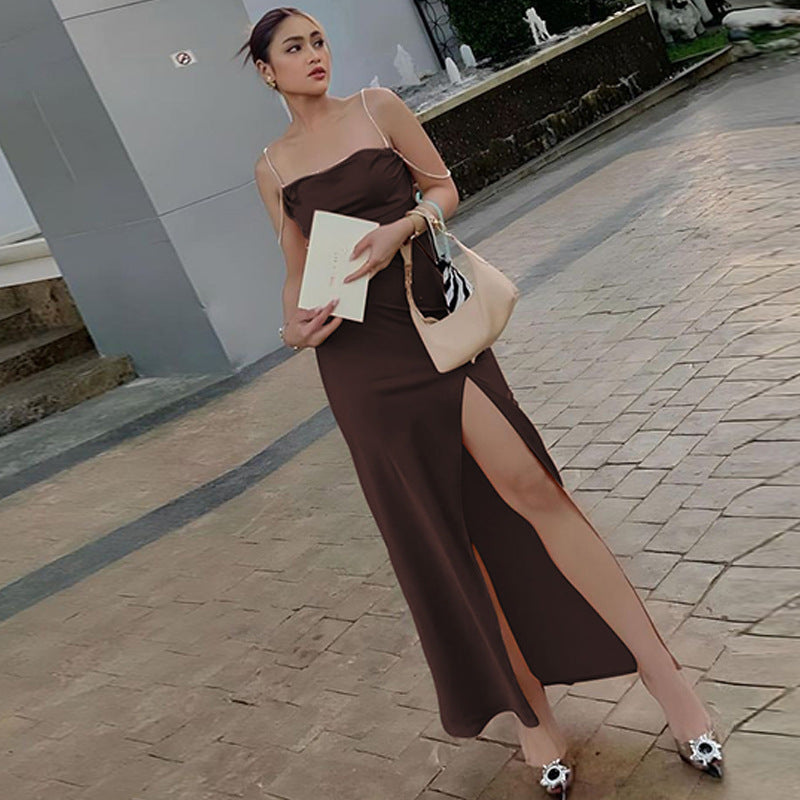 Women Dresses Spring and Summer Sexy Split Backless Sling Dress