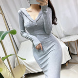 Women Dresses Gray V-neck Casual Dress Long Dress