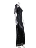 Women Evening Gown Sexy Retro Green Sequins Dress Evening Dress