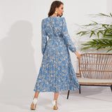 Women Date Dress Autumn and Winter Leisure Floral Print Long Sleeve Dress