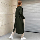 Women Trench Coat Long Autumn and Winter Long Sleeve Turn-down Collar Coat
