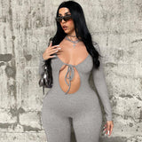 Women Jumpsuit Autumn Sexy Chest Hollow Slim Fit Long Sleeve Jumpsuit