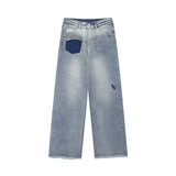 Men Jeans Washed Straight Wide Leg Jeans