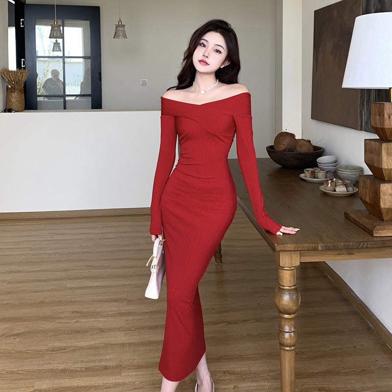 Women Dresses Retro Slim-Fit Long Sleeve Dress Autumn