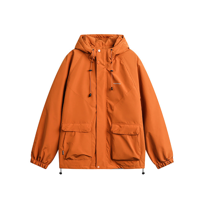 Unisex Winter Cotton Coat Three-Dimensional Pocket Decoration Tooling down Jacket Retro Solid Color down Jacket