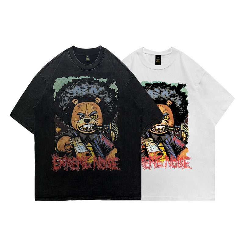 Men T Shirt Retro Cartoon Worn Looking Washed-out Short Sleeve T-shirt