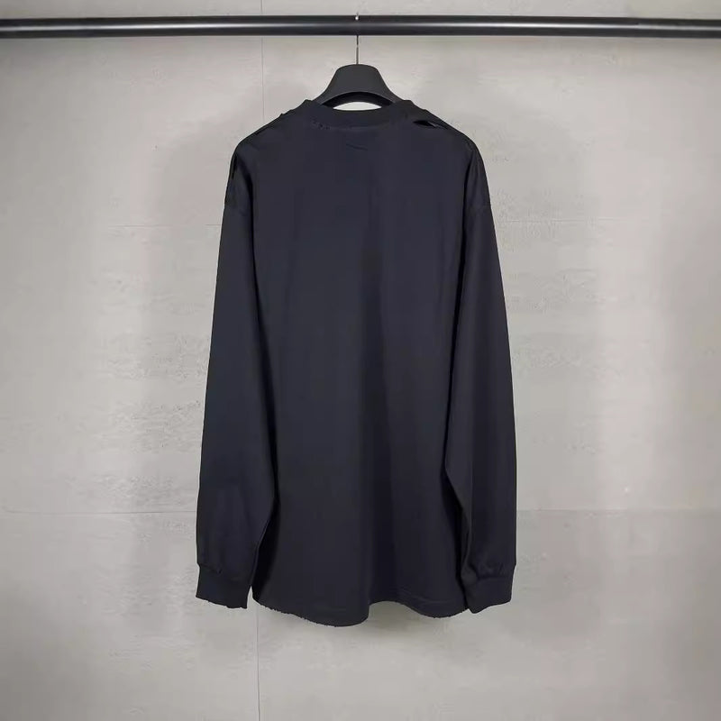 Men T-shirts printed washed water old long-sleeved round neck loose casual bottoming shirt