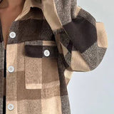Women Trench Coat Retro Plaid Coat Autumn and Winter Loose