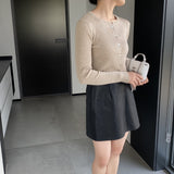 Women Cardigan Sweater Autumn Top round Neck Cropped Cardigan Sweater Button Long Sleeve Knitted Coat 8t7329