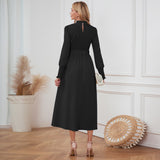 Women Date Dress Stand Collar Long Sleeve Skirt
