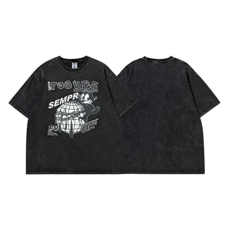 Men T Shirt Hip Hop Cartoon Printed Couple Short Sleeve T-shirt