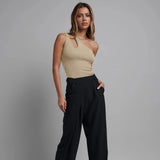 Women Jumpsuit Summer Sexy Slim-Fit Ribbed One-Shoulder Hollow-out Jumpsuit