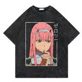 Washed retro T-shirt street print graphic casual cotton summer short sleeves