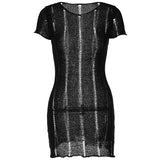 Women Dresses Winter Sexy Cutout Solid Color round Neck Slim Fit Dress