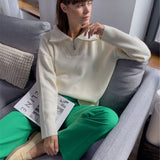 Ladies Leisure Knitwear Polo Collar Sweater Zipper and Lapel Knitwear