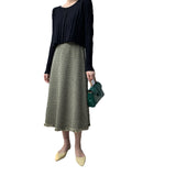 Women Knitted Skirt Autumn and Winter Houndstooth Skirt