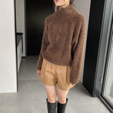 Women Winter Knitted Sweater Zipper and Lapel Sweater Loose Casual Women's Clothing 1t816