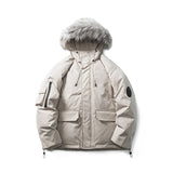 Unisex Winter Cotton Coat Three-Dimensional Pocket Decorative Hooded down Jacket Retro Workwear down Jacket