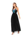 Women's Evening Gown Sexy Backless Spaghetti Straps Sequins Dress Gown