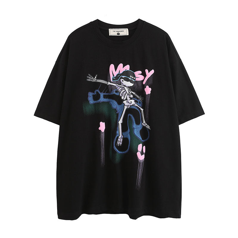 Men T Shirt Retro Hip Hop Cartoon Graffiti Short Sleeve T-shirt