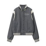 Women Jacket Lapel Baseball Uniform Coat Button Cardigan Jacket