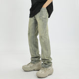 Men Jeans Vintage XINGX Printed Worn Looking Washed-out Jeans