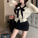 Women Knitwear Autumn and Winter Bow Twist O-neck Short Sweaters Cardigan